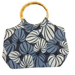 Old Navy Tote Bag Fern Design Bamboo Straps Spacious Interior